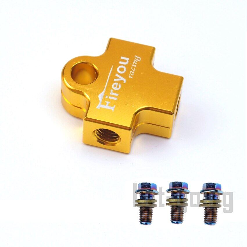 Motorcycle Hydraulic Brake Line Tee Connector - 3 Way Adapter With M10x1.25 Banjo Bolts (Aluminum)