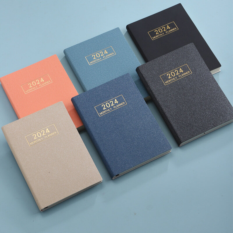 A5 Pearlescent Cover Schedule Book 2024 Plan Book Efficiency Manual Monthly Plan TO DO Plan Book Notebook Diary Book Starlight/cloth pattern Dark School Office Stationery Gift