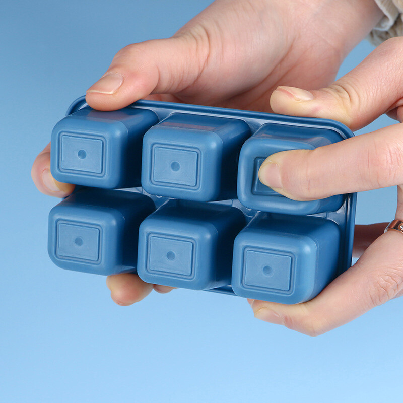 xuyongming Silicone Ice Cube Mould with DIY Lid 6 Grid Soft Bottom Cube Mold Square Tool
