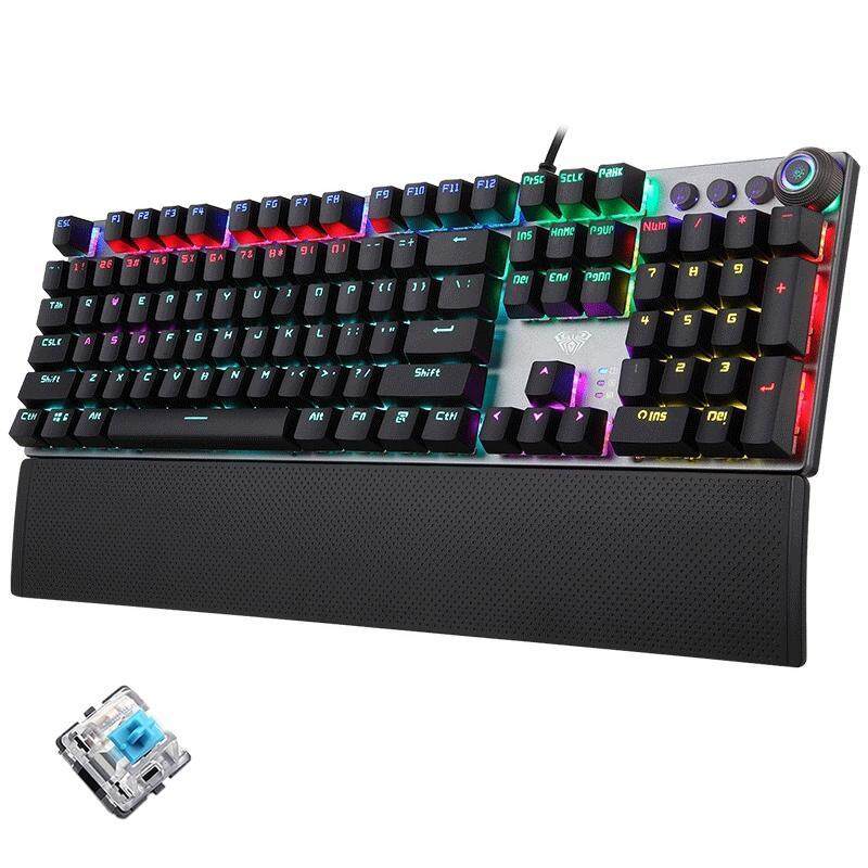 AULA F2088/F2058 108 Keys Mixed Light Mechanical Blue Switch Wired USB Gaming Keyboard with Metal Button(Black) Singapore