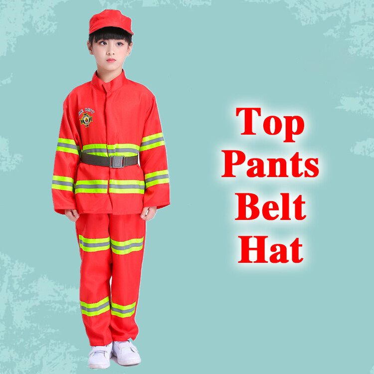 Kids Fire Fighter Cosplay Costume Coat Pants Toys Set for Kids Boys Halloween Costumes Fire Fighting Hero Costume Toy
