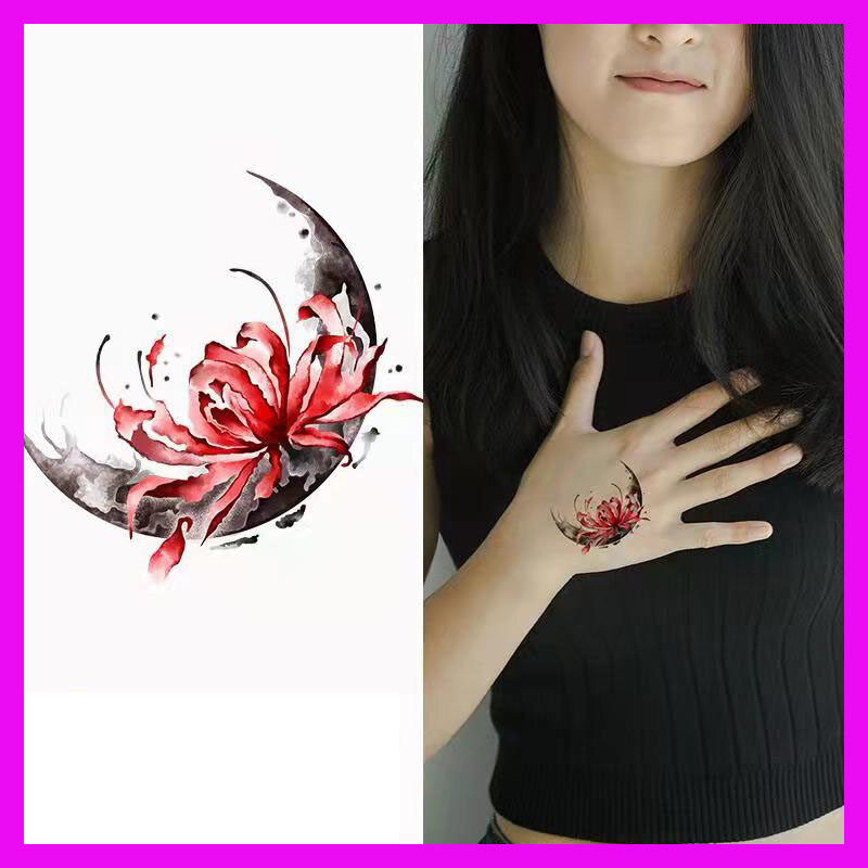 (Buy 3 get 1 free) tattoo stickers crescent moon flower waterproof lasting simulation