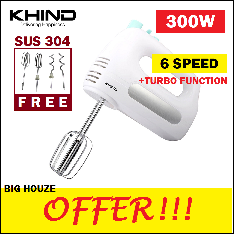 Khind 6 SPEED Electric Hand Mixer HM300 with Tubo Function 300W /Khind