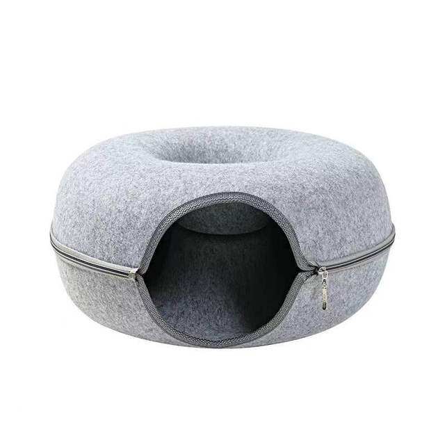 Donut Cat Tunnel Bed Pets House Natural Felt Pet Cat Cave Toys Round
