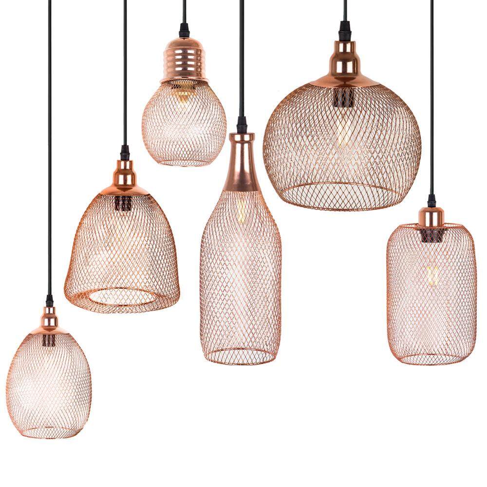 Modern Electroplating Metal Cage Pendant Lamp Vintage Rose Gold Cage Creative Hanging Lamp E14 Lazada Singapore