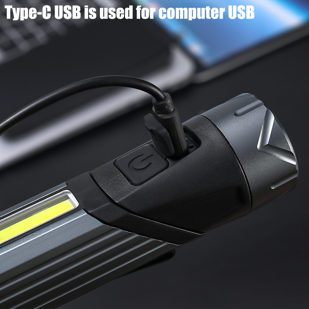 7 Lighting Modes LED Strong Light Flashlight Multi-functional 90-degree Folding Handheld Work Lamp Portable USB Charging COB Camping Hiking Latern