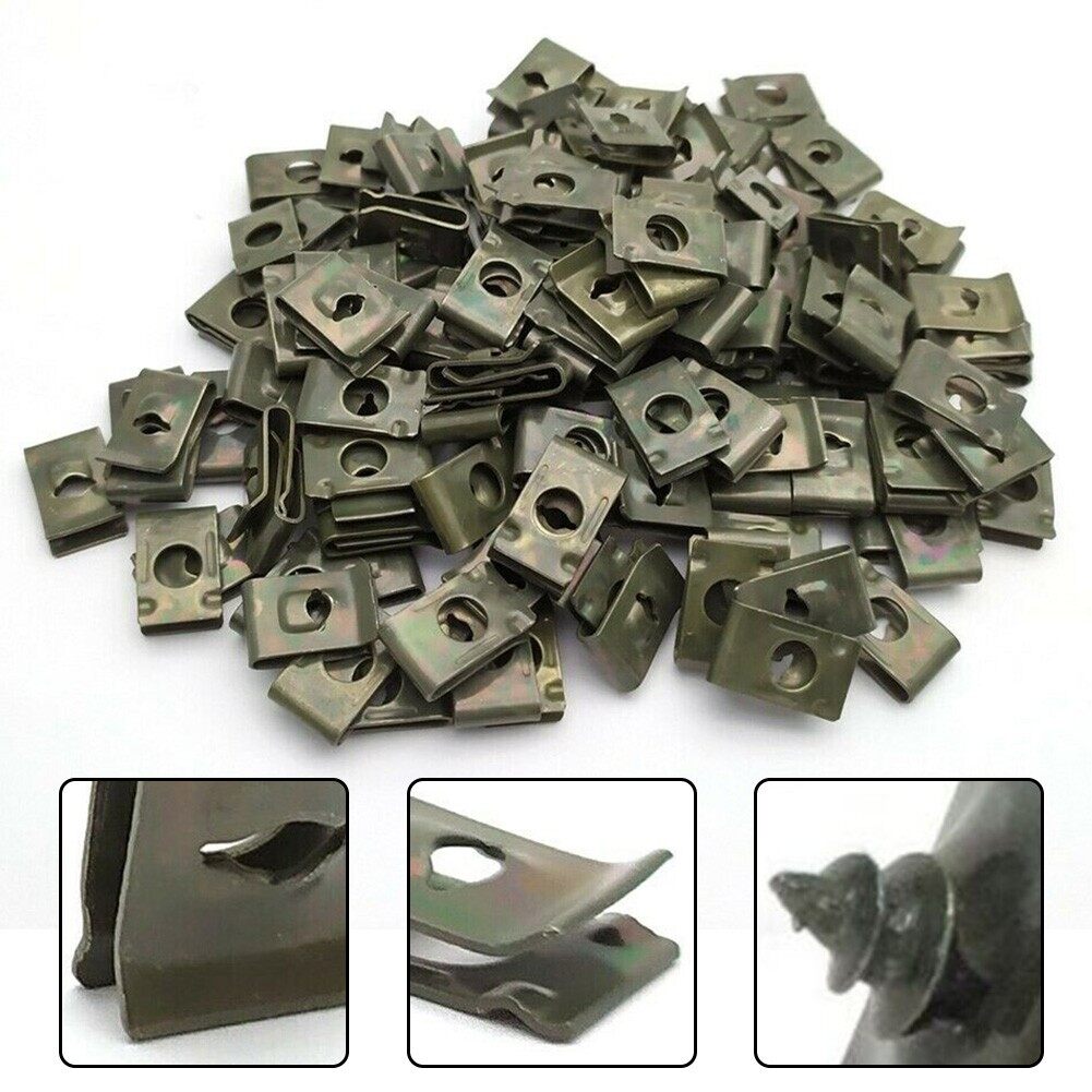 10pcs Metal U-Type Clips For Car Bumper Fender Trim Panel Fastener Leaf Board Fastener Grommet Clips