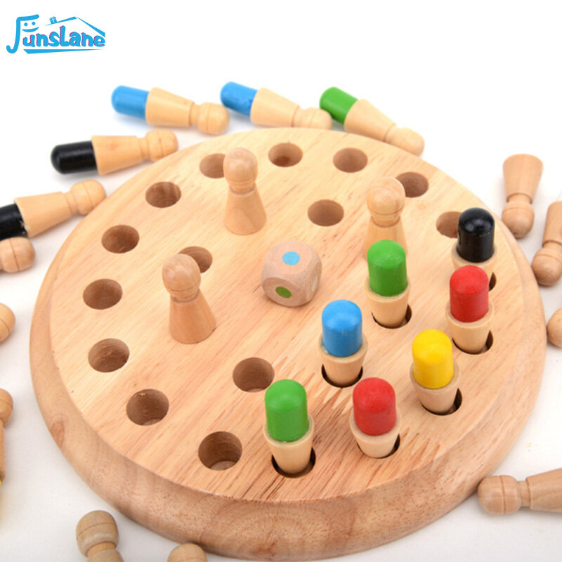 FunsLane Kids Party Game Wooden Memory Match Stick Chess Game Fun Block Board Game Educational Color Cognitive Ability Toy For Children