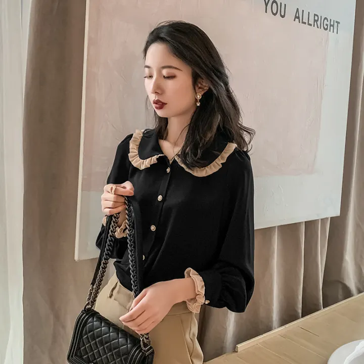 women's long sleeve peter pan collar shirt