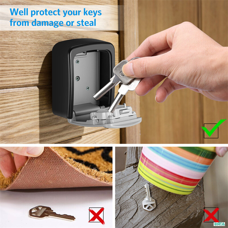 ORIA Key Lock Box, 4 Digit Combination Key Storage Lock Box, Wall Mounted Key Safe Box, 5 Keys Capacity Weatherproof for Indoor Outdoor 3.66 inch