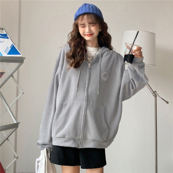 XIANG NIAN NI  women's coat, Korean hooded long-sleeved cardigan jacket, fat MM casual mid-length plus size sweater print top