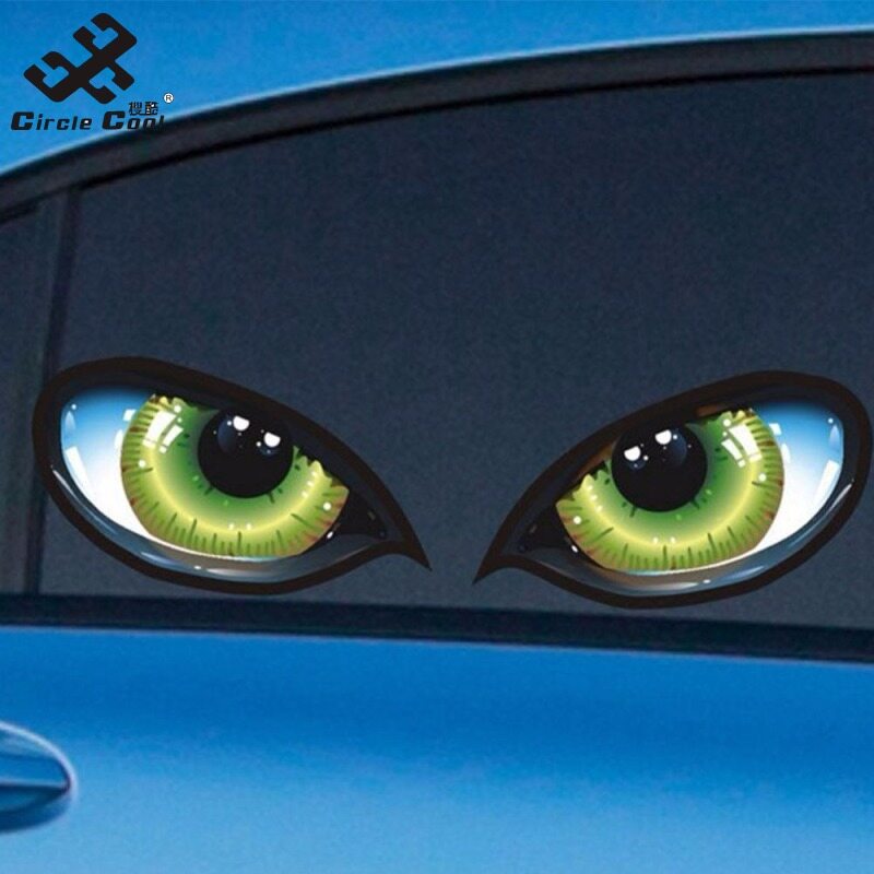 Circle Cool 2Pcs 3D Stereo Reflective Cat Eyes Car Sticker Creative Rearview Mirror Decal