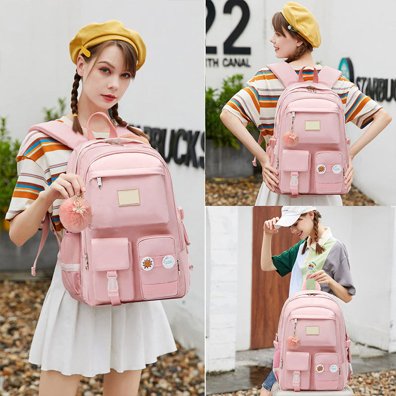 LS Female junior high school student backpack high school student school bag large-capacity backpack college student computer bag