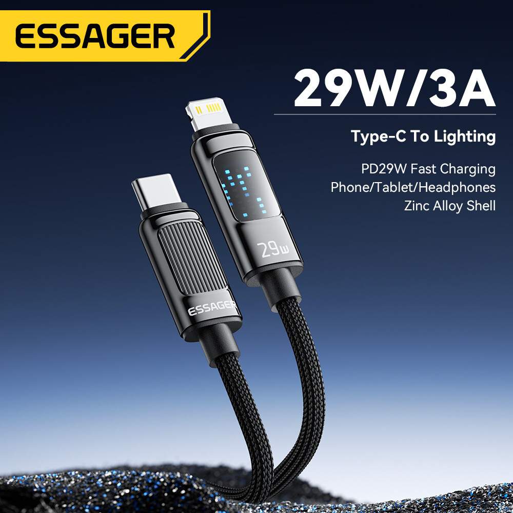 Essager PD 29W Type-C to Lightning Cable Digital Display Fast Charging C to L Cable for iPhone iPad AirPods