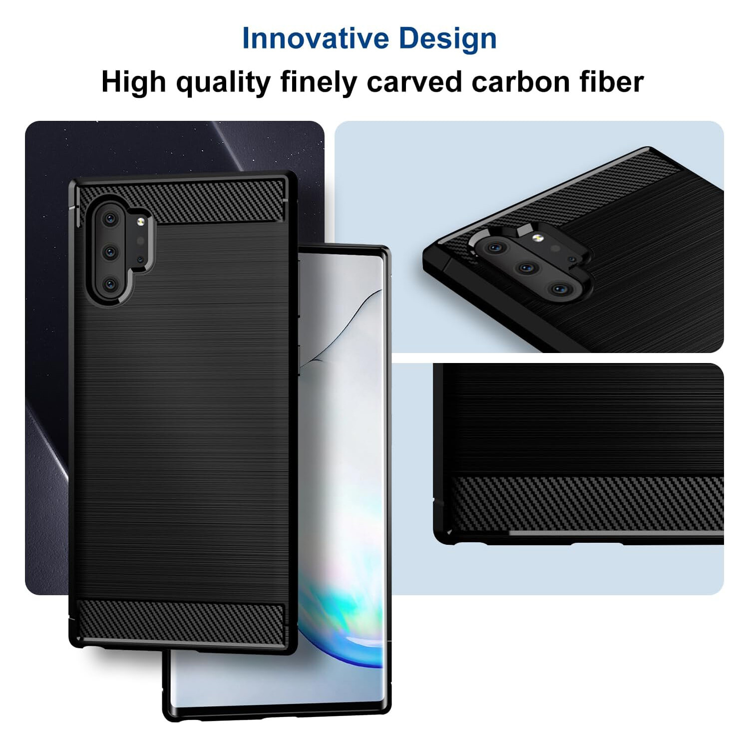 Shockproof Silicone Case for Samsung Note 10 Plus Galaxy Note 10+ Carbon Fiber Cases for galaxy Note 10 Pro Brushed Texture Phone Cover