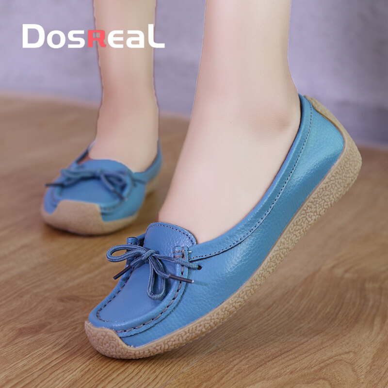 DOSREAL  Women Flats Shoes Women Genuine Leather Shoes Woman Korean Style White Loafers Slip On Ballet Flats Women Shoes