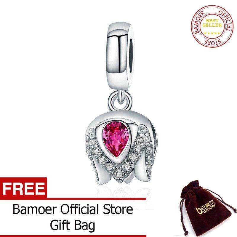 BAMOER Authentic 925 Sterling Silver Exquisite Tulip Flower Crystal Charms Fit Original Charm Bracelet Bangle Jewelry SCC1027 Dec