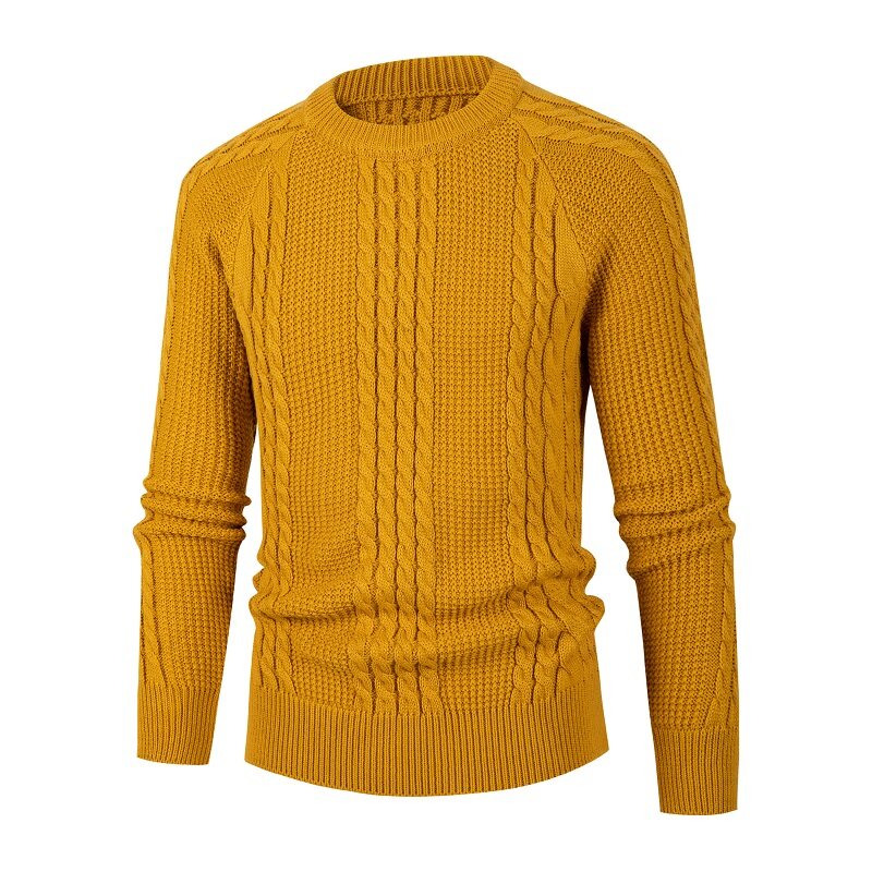 BULUOLANDI Höst Vinter Herr Enfärgad Twist Stickad Tröja Modetröja Lös Topp366_voghion.com