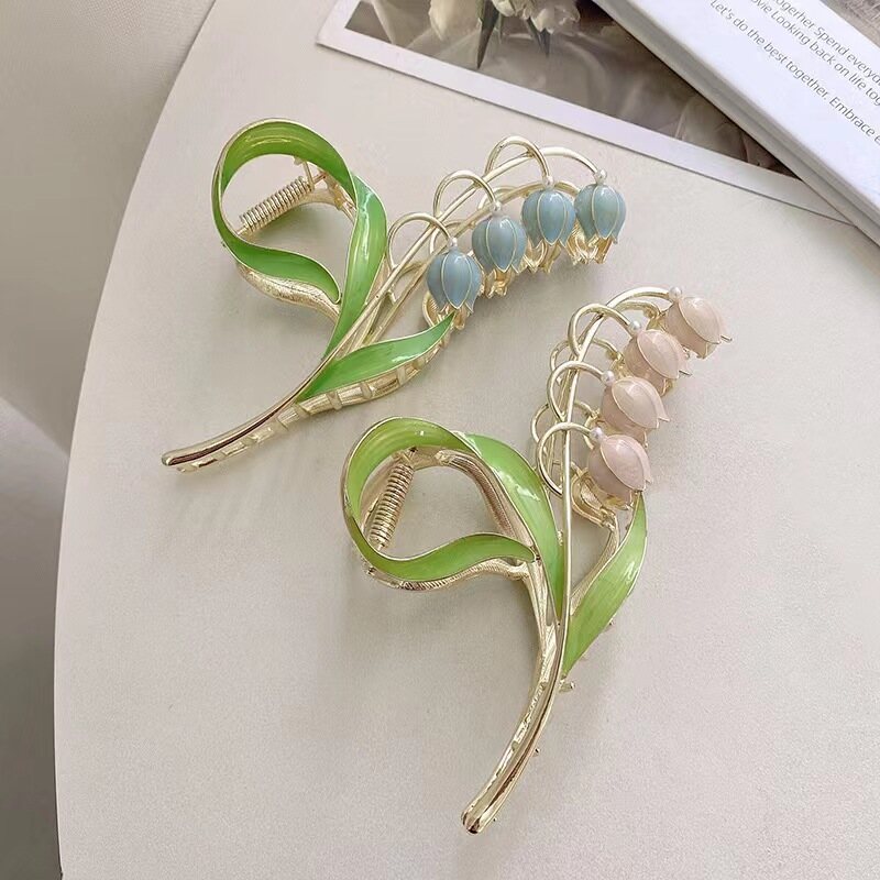 Elegant Lily Flower Hair Clips Back Head Hairpin Ponytail Metal Shark Clips Fashion Hair Accessories for Women Girls
