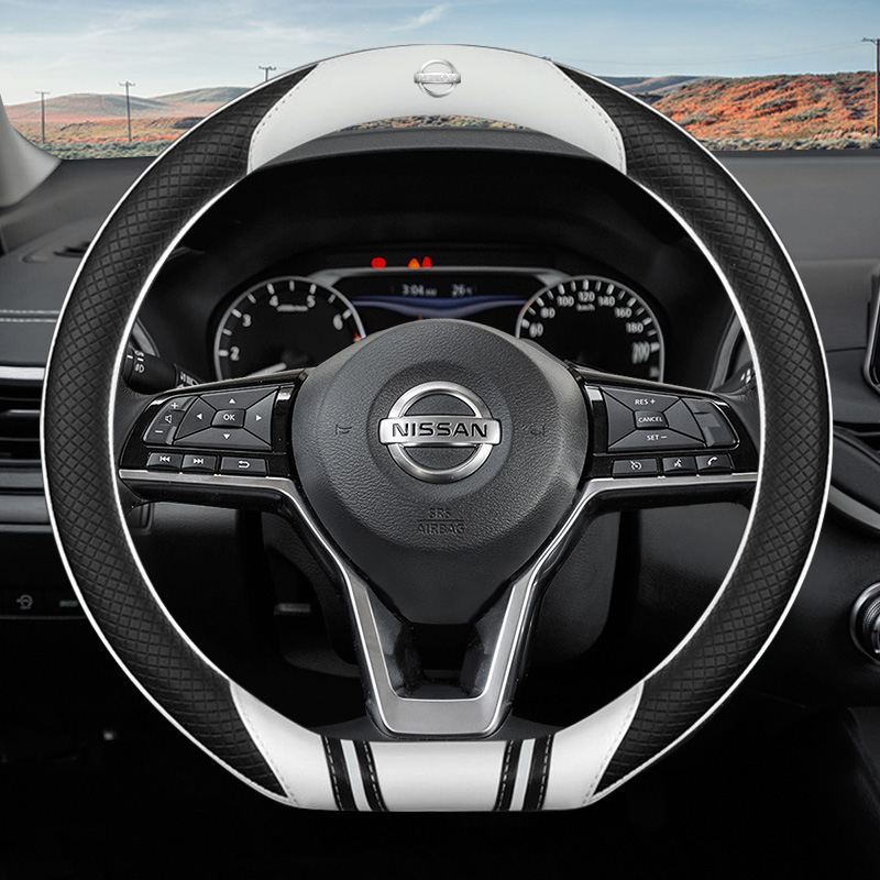 Nissan carbon fiber embossed steering wheel cover is suitable for serena c27 sentra n16 grand livina almera trail serena c27 navara np300 sentra n16 navara d40 38cm universal