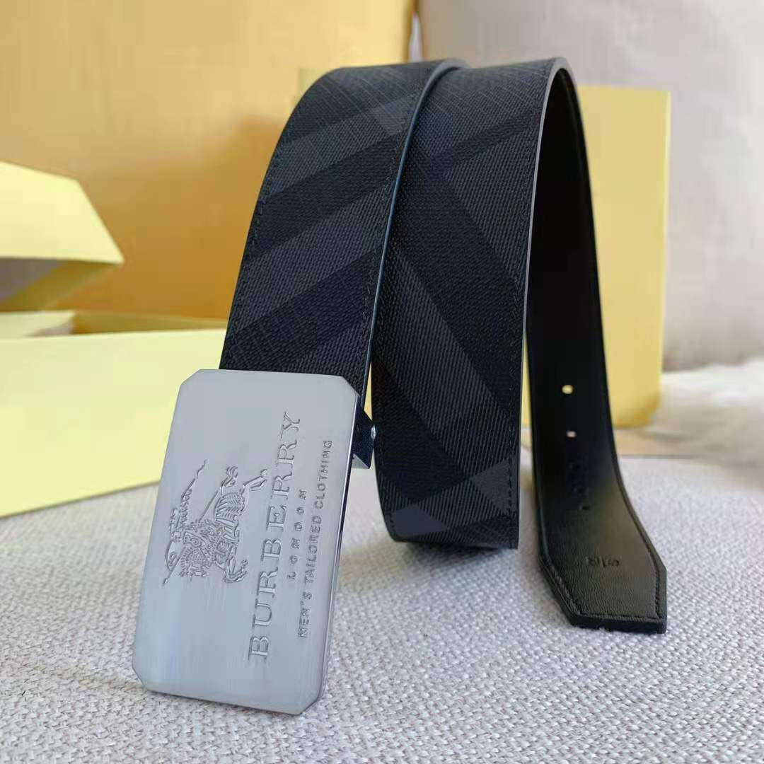 Burberry Belt High-end Leather Belt Black Twill Wild Trend Youth Belt Big Luxury Plate Buckle