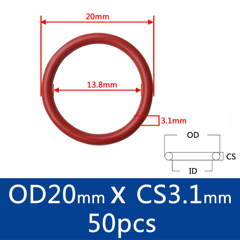 Soft Round Oring 50pcs Diameter 10mm-35mm Thickness 3.1mm Red Durable VMQ Silicone Rubber Sealing Gasket Washer