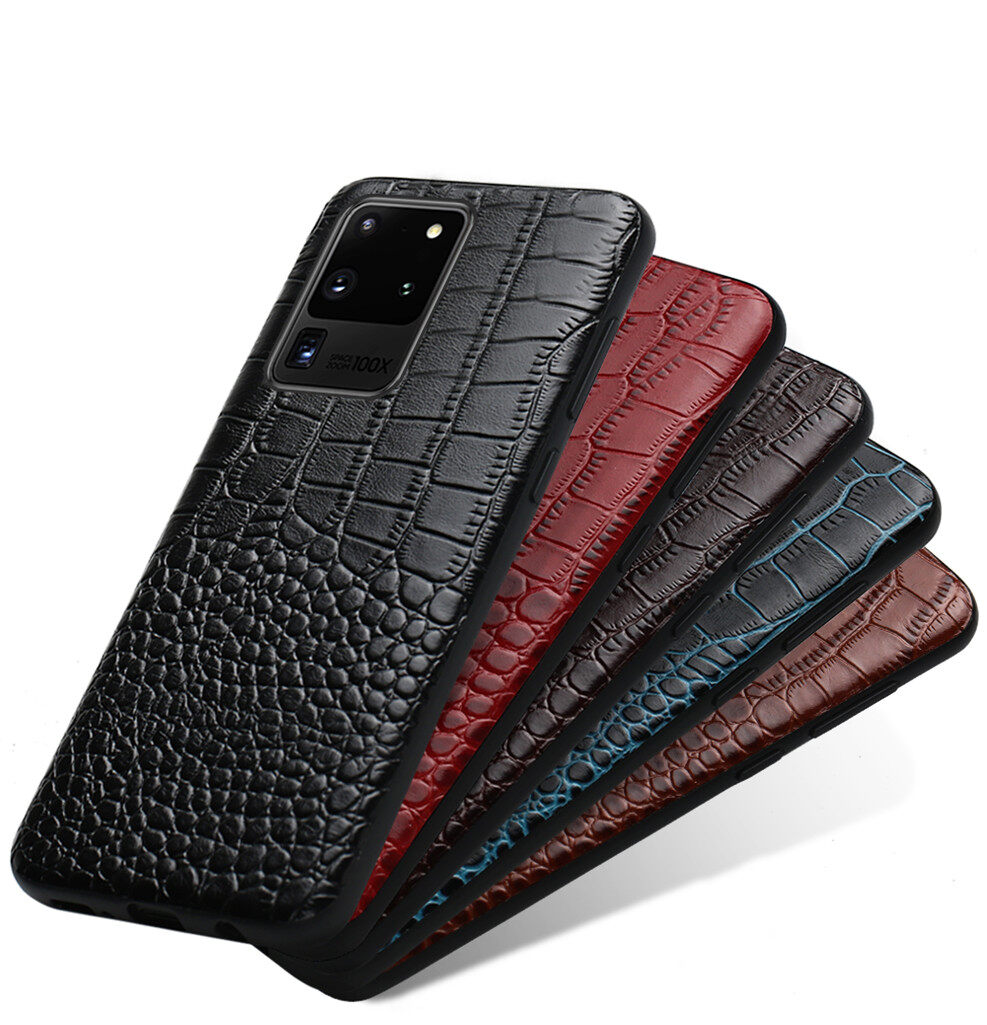 Genuine Leather Phone Case for Samsung Galaxy S24 Ultra S23 ultra  S22 Ultra s21 plus Note 20 Ultra note 10 Plus S20 Ultra S10 Plus A51 A72 A73 A53 Crocodile Grain Luxury Back Cover