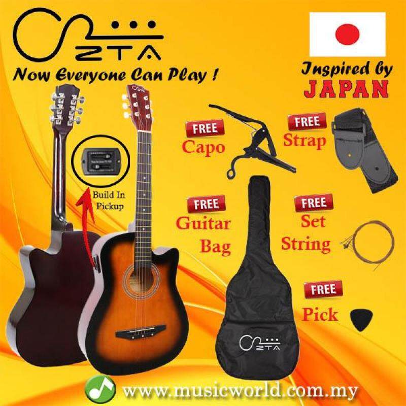 ZTA 38 Inch Acoustic Guitar Sunburst EQ Pickup Cutaway Starter Pack Folk Guitar Bundle With Plug In Amp Equalizer Malaysia