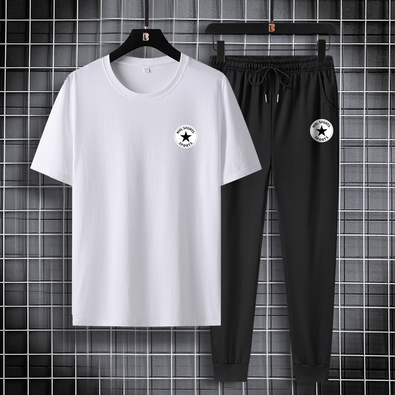 Lucky Friday Summer Thin Sports Casual Trousers Pure Cotton Korean Summer Short-Sleeved Trend Suit Men'S Outdoor Trendy Casual Sportswear