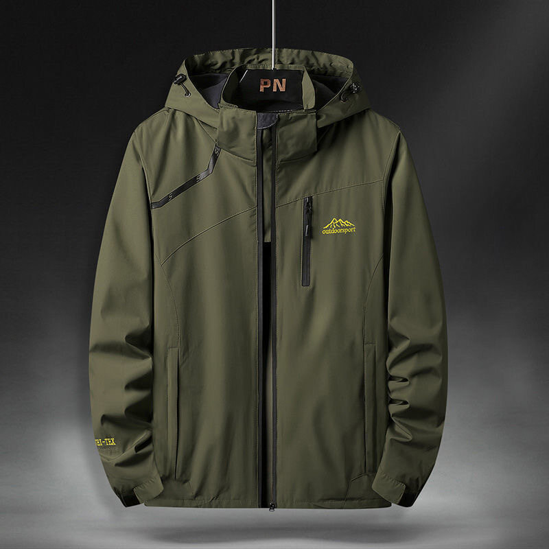 Fuiguiniao Light Weight Jacket Autumn Casual Men's Hooded Tooling Jacket Trend Solid Color Letter Coat