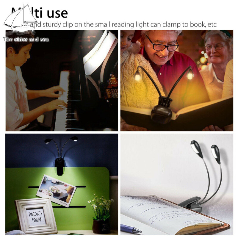 Elder Sea Clip-on Led Light 2pcs Arms Multipurpose Adjustable Dimmable Rechargeable Super Bright Reading Lamp