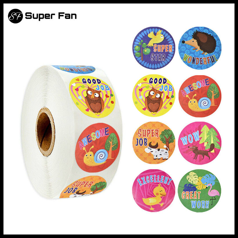 (Super Fan) 500pcs/roll Motivational Stickers In 8 design for Teachers Students Cute Animals Reward Stickers
