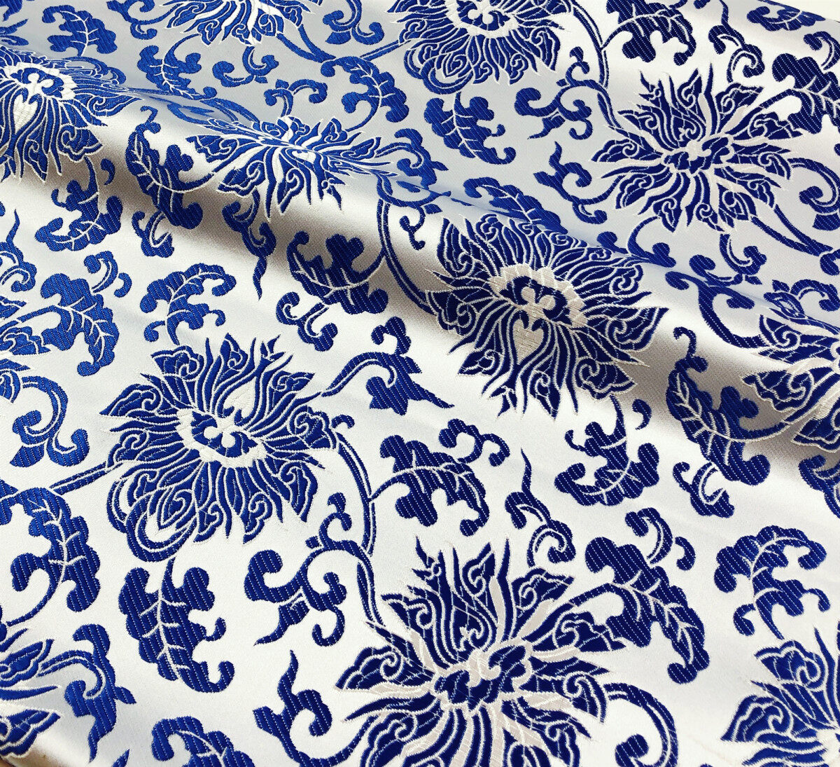 Blue and White Porcelain Brocade Clothing Fabric Tang Suit Cheongsam Fabric Silk Brocade Costumes TJ8761
