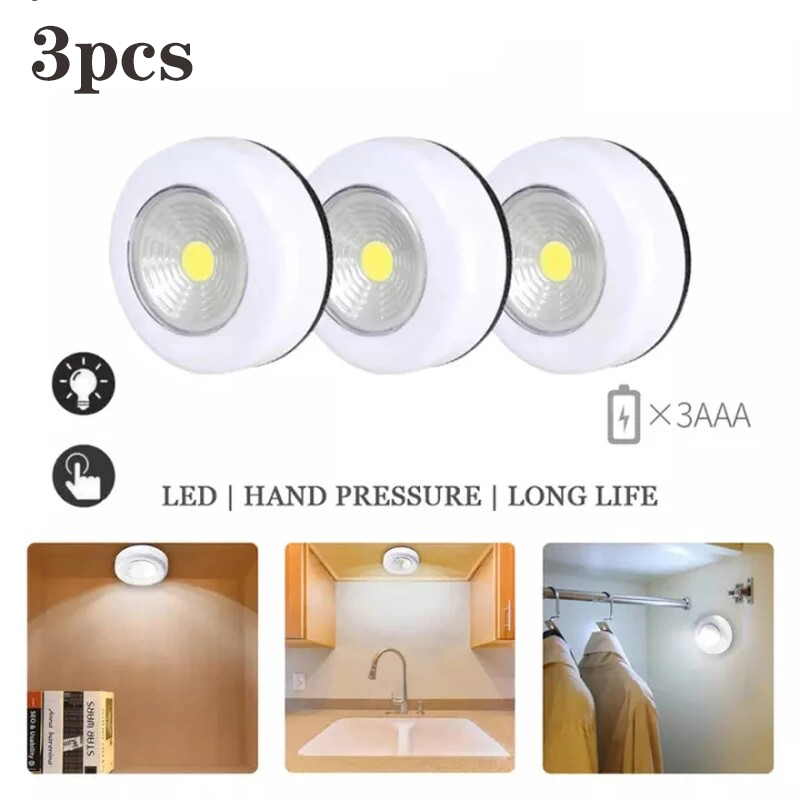 3 Chiếc Đèn LED COB Dưới Tủ Có Miếng Dán Dính Đèn Tường Không Dây Đèn Ngủ Tủ Ngăn Kéo Tủ Chén Phòng Ngủ Nhà Bếp