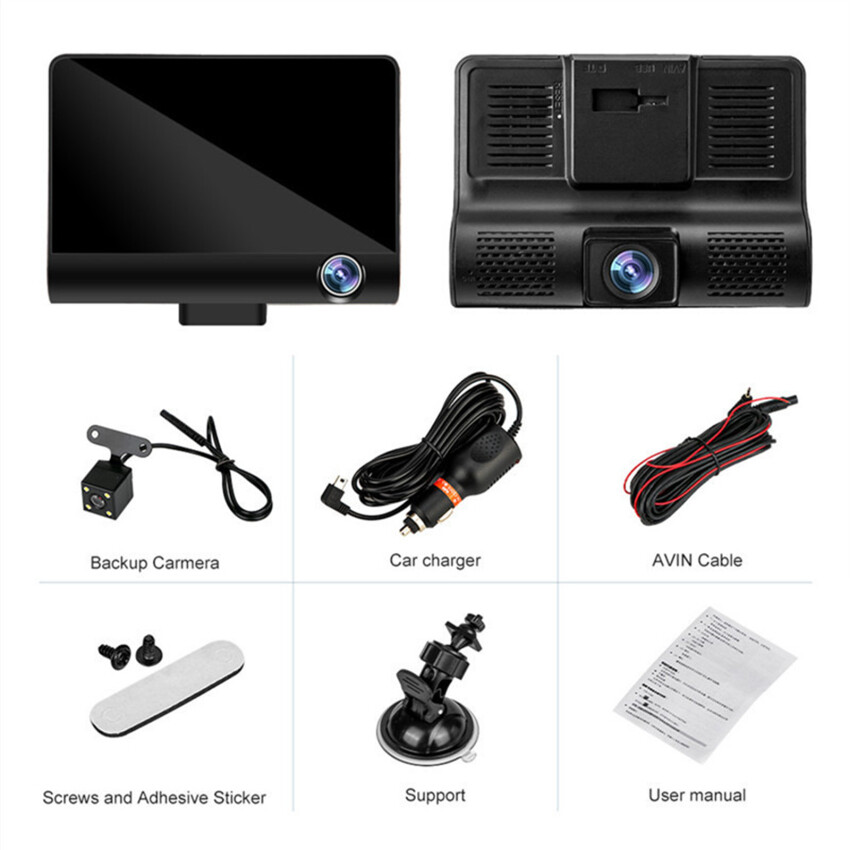3 lens dash cam for cars hd 1080p car dvr camera for vehicle 4.0 inches recorder video rear view camera black box loop recording