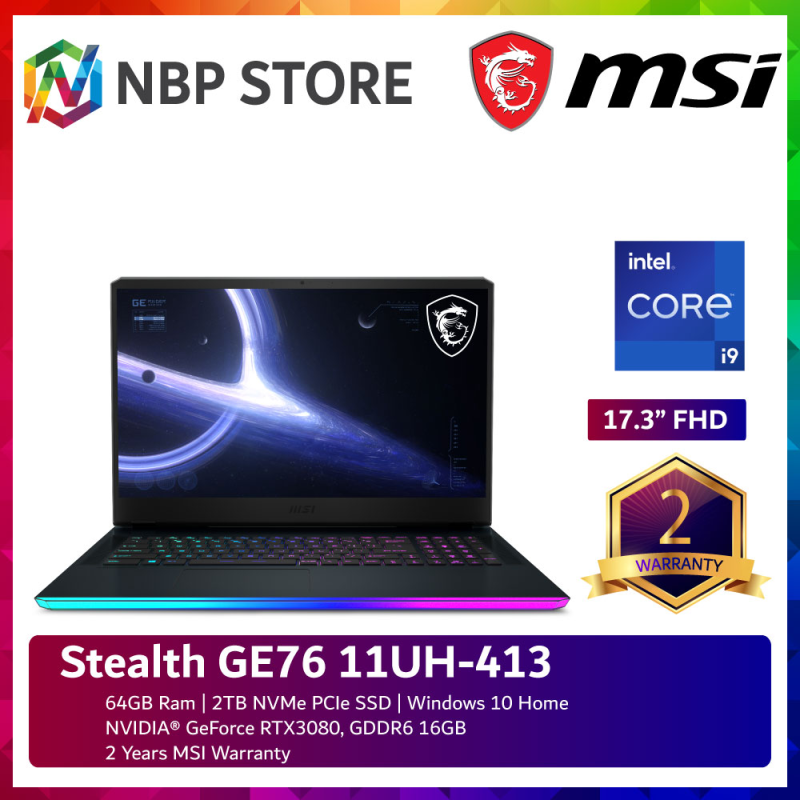 MSI Stealth GE76 11UH-413 17.3 FHD Gaming Laptop ( i9-11980HK, 64GB, 2TB SSD, RTX3080 16GB, W10 ) Malaysia