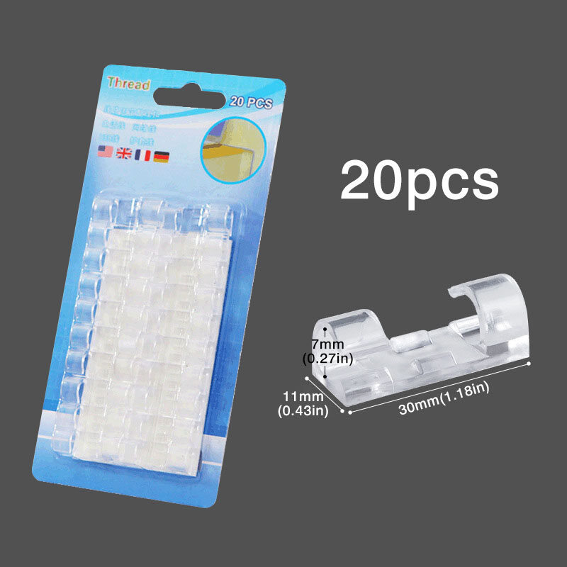 Houseeker 16/20 Pcs Cable Clips Organizer Drop Wire Holder Cord Management Self-Adhesive Cable Manager Fixed Clamp Wire Winder