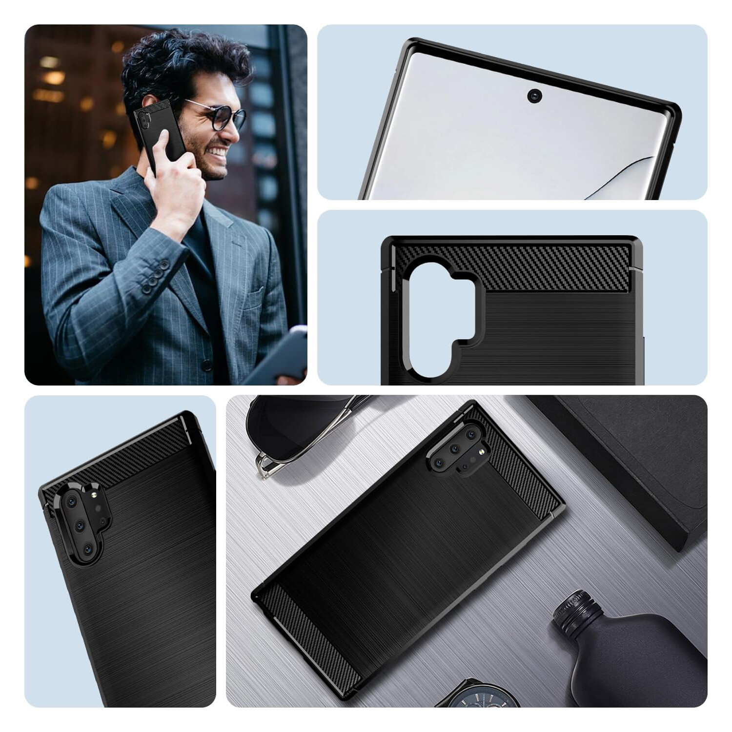 Shockproof Silicone Case for Samsung Note 10 Plus Galaxy Note 10+ Carbon Fiber Cases for galaxy Note 10 Pro Brushed Texture Phone Cover