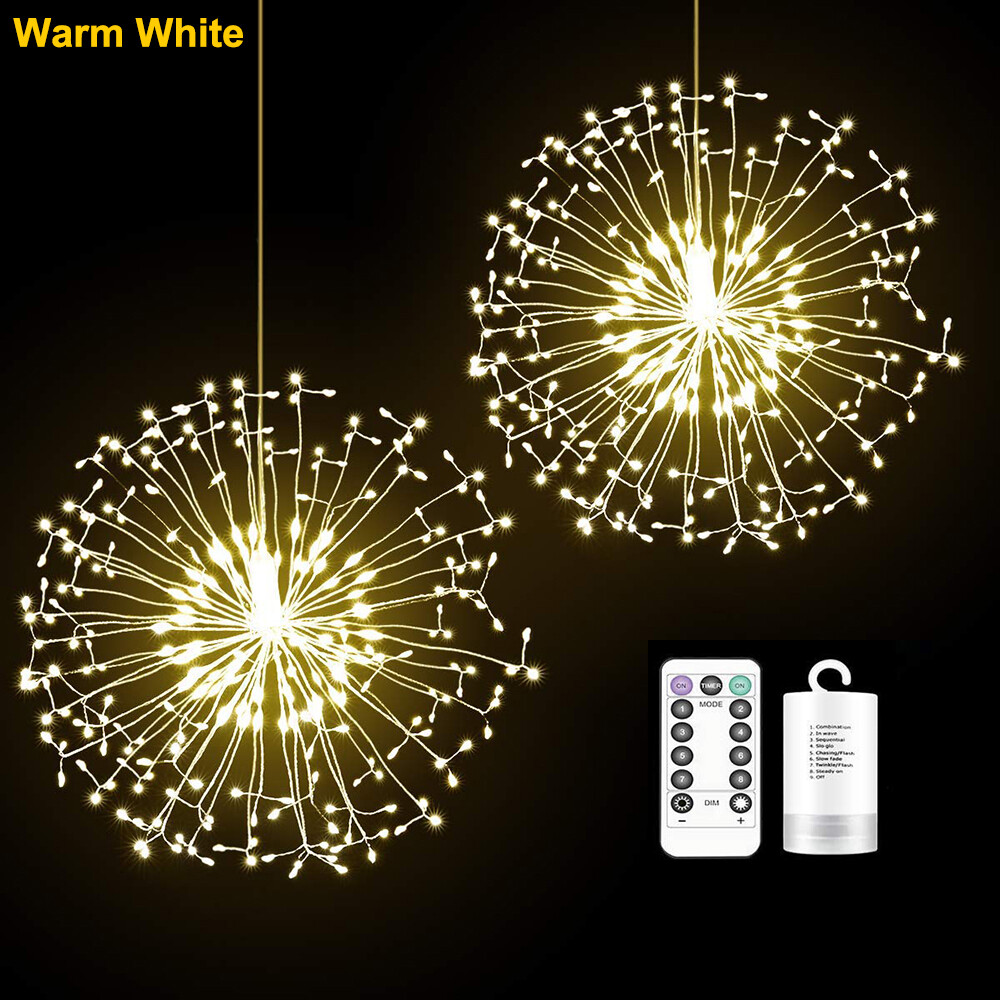 Festival Hanging Starburst String Lights 150-200 Leds Firework Lights Copper Wire Starburst String Lights 8 Modes on Ba ttery with Remote Hanging Fairy Lights Party Patio Garden Decor