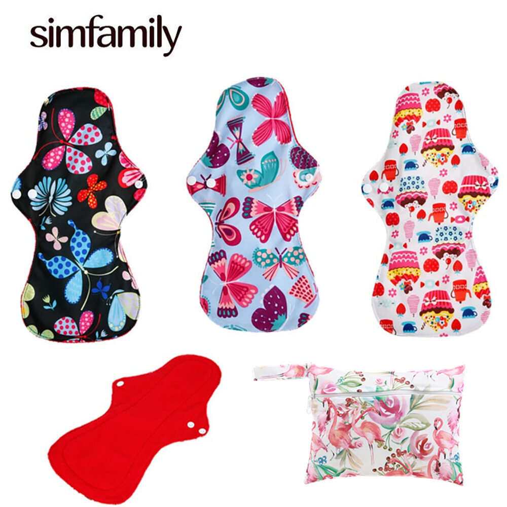 [Simfamily] ชุด 3 + 1 แผ่นรวมถึง 3 ชิ้นแผ่นไหลหนัก + 1 ชิ้นถุงเปียกขนาดเล็กนำมาใช้ใหม่และกันน้ำ