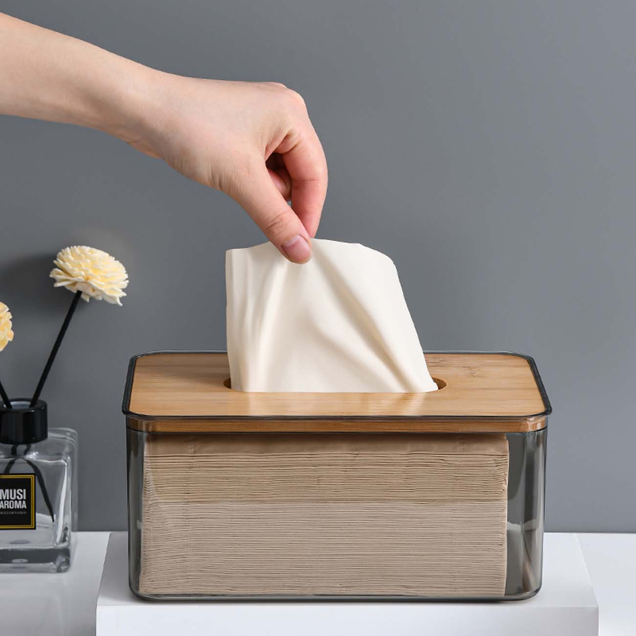 CNMF Nodic Style Light Luxury Transparent Durable Wide Opening Tissue Box