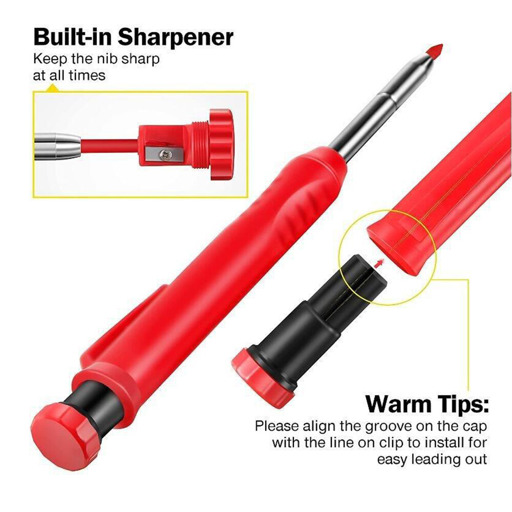 Aideepen Woodworking Deep Hole Activity Pen Refill Set Marker Scribed Graphite Refill Adjustable Woodworking Pen for Architect Construction