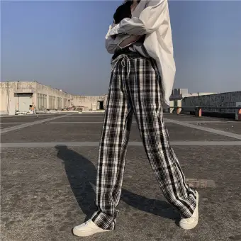 high waisted black and white plaid pants