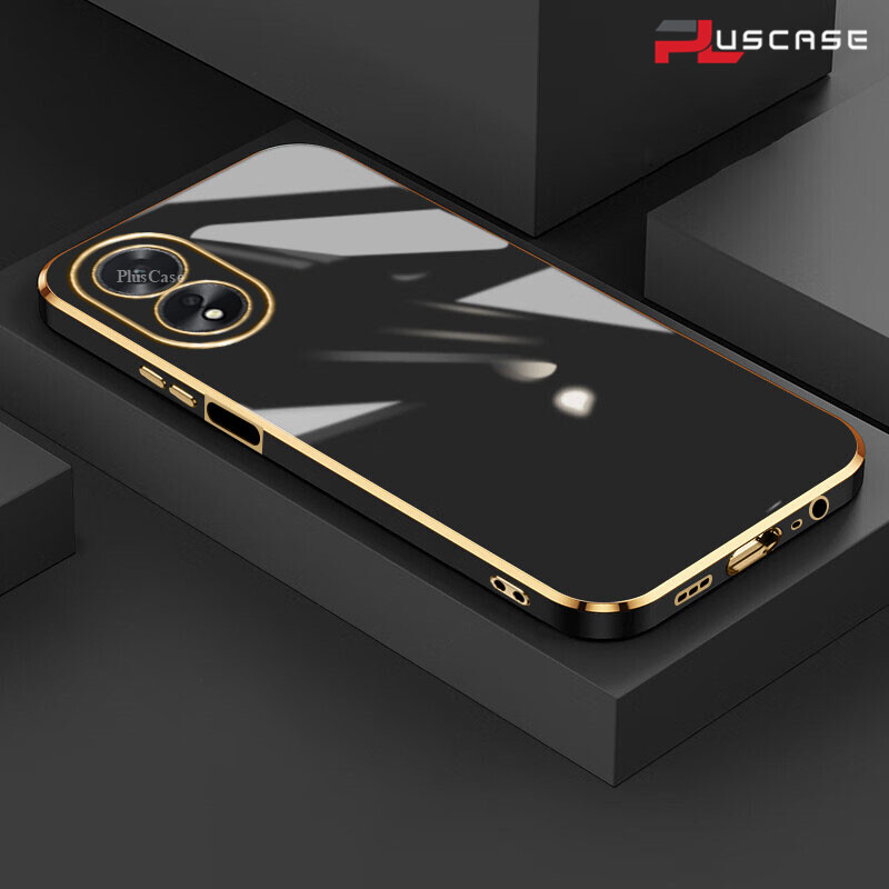 PlusCase cho OPPO A58 4G A38 A18 6D Mạ Vỏ mềm Bảo vệ ống kính Khung vuông Silicone bóng Ốp lưng chống sốc cho điện thoại