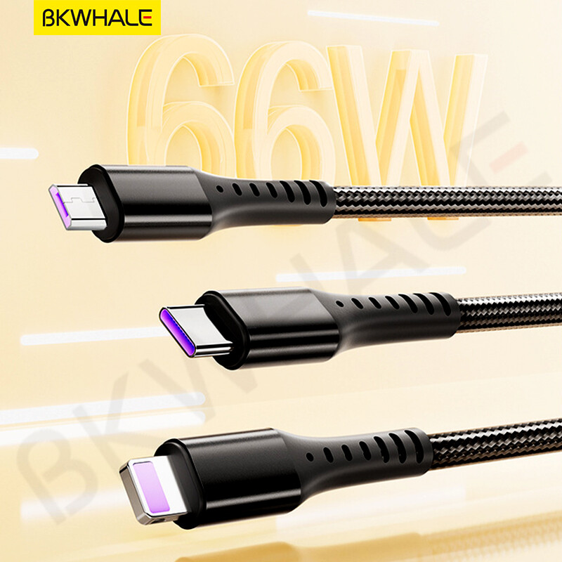 BKWHALE 66W Super Charge Data Cables 5A Fast Charging Cable Micro USB / Type-C / iOS 3 in 1 Cables