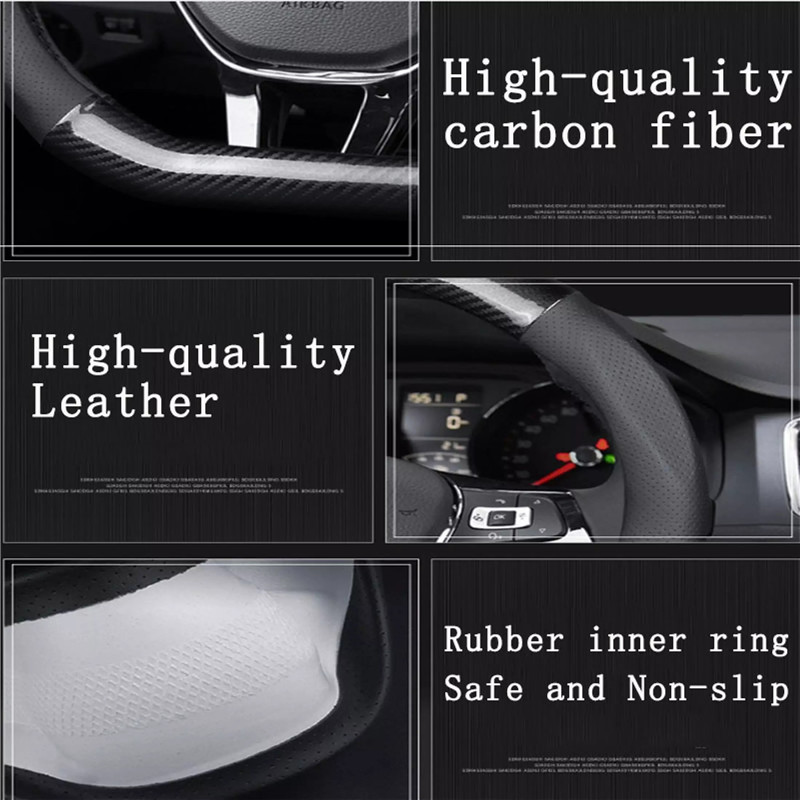 38cm Carbon Fiber Leather Steering Wheel Cover for BMW E46 E60 E90 E30 E92 E93 F30 F10 E36 E39 F15 F16 E85 E86 E34 E38 e53 X5 X3 M3 M5