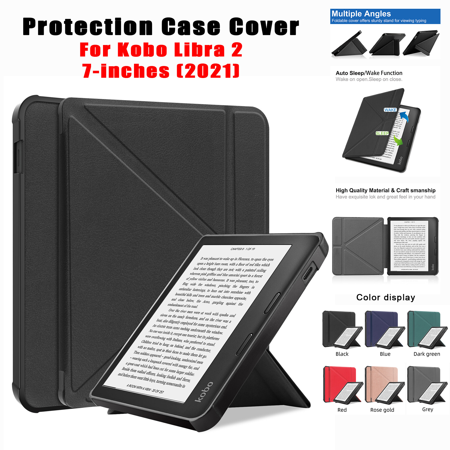 Ốp Cho Amazon Kobo Libra 2 (2021) 7.0 "Máy Đọc Sách Điện Tử Ốp Lưng Bảo Vệ Da Dạng Lật Giá Đỡ Máy Biến Áp TPU Màu Trơn Thời Trang