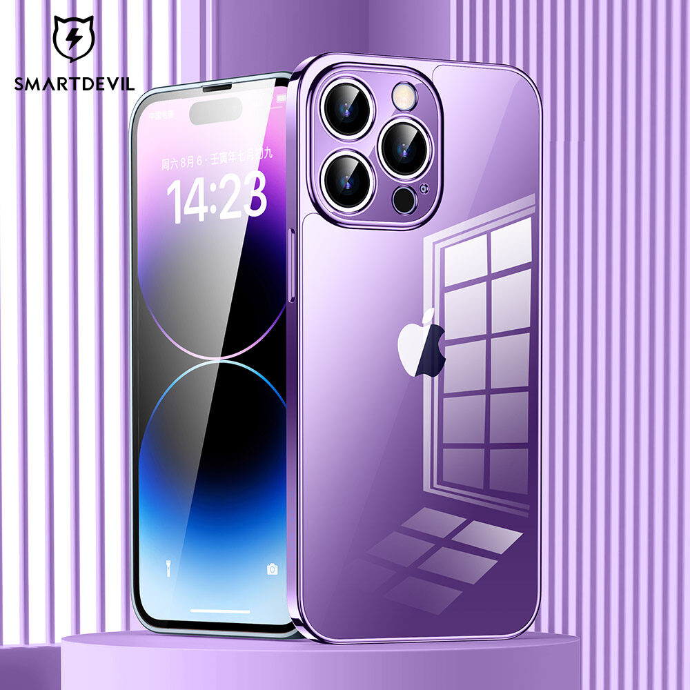 SmartDevil Plating Glass Phone Case for iPhone 14 Pro max Case iPhone 14 Pro Case iPhone 14 Plus 14 Case Soft edge Glass Case Anti Fingerprint Protect From Scraping