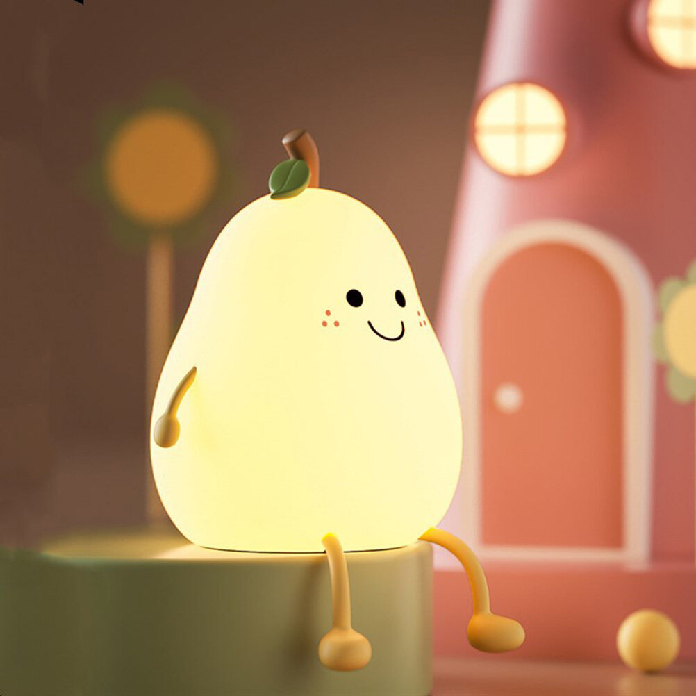 Creative Pear Shaped Night Light USB Charging LED Cartoon Silicone Night Light Warm Light Table Bedside Lamp for Bedroom Livingroom