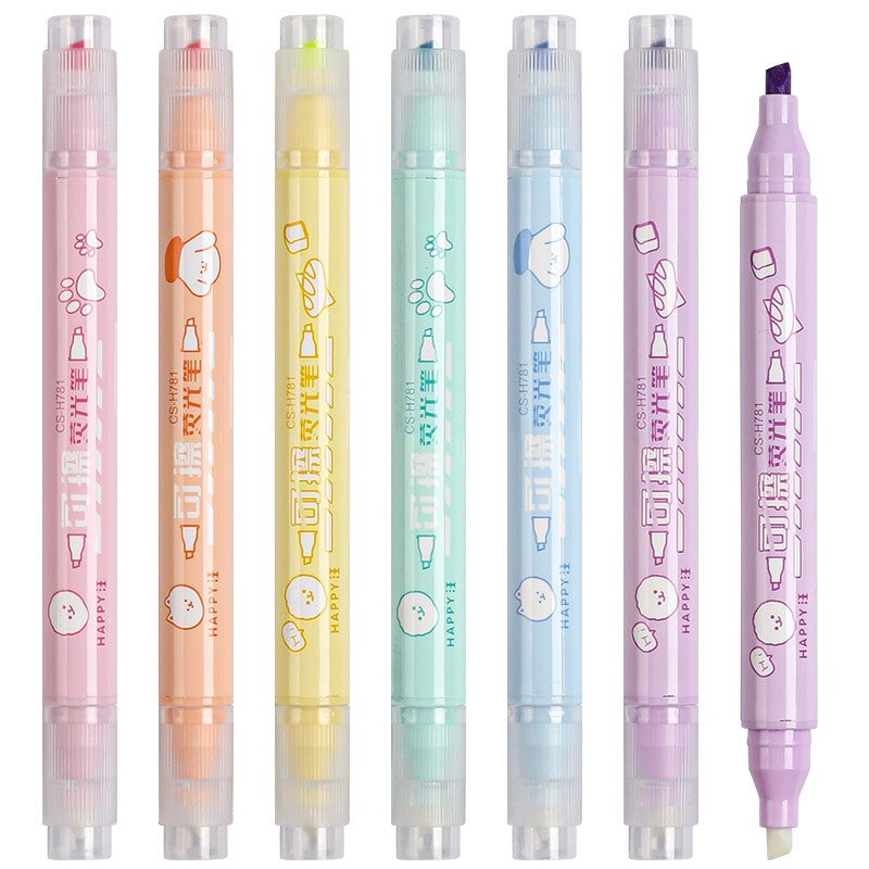 6Pcs Double Head Erasable Highlighter Creative Color Graffiti Account Pen Students Draw Key Marker Pen 6 Color Set Account Pen